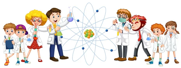 白のガウン、科学記号の人々 — ストックベクタ