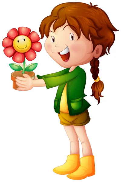 Kleines Mädchen mit Topfblume — Stockvektor