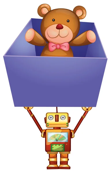 Caja de sujeción Robot con osito de peluche dentro — Vector de stock