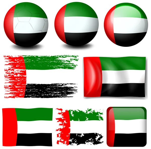 Unidos de bandera de Emiratos Árabes en diversos diseños — Archivo Imágenes Vectoriales