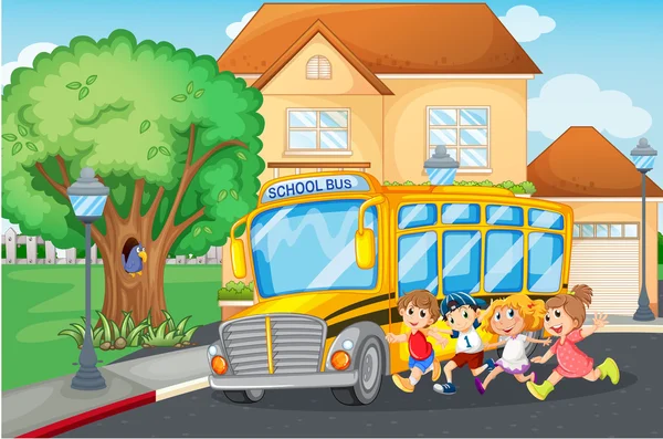 Students getting on school bus — Stock Vector