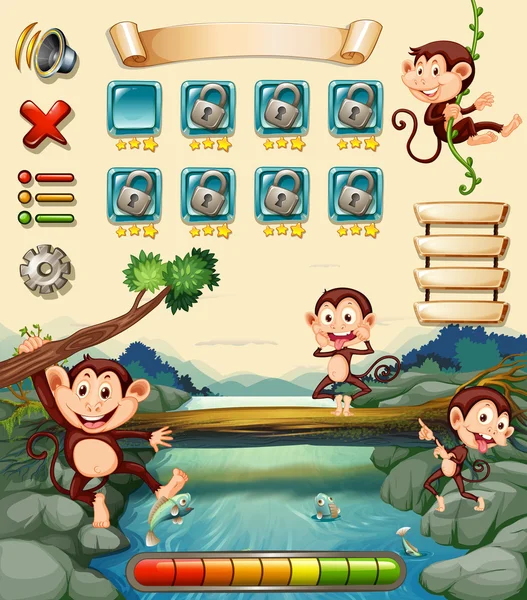 Spielvorlage mit Affen am Fluss lizenzfreie Stockillustrationen