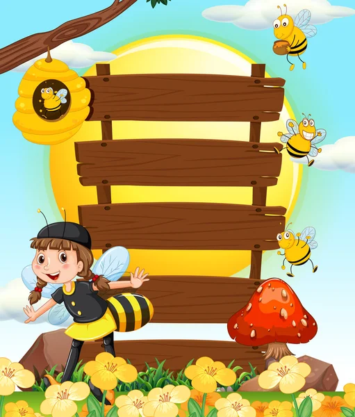 Houten sigs en bijen — Stockvector