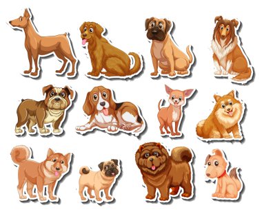 Stickers of different kind of dogs clipart