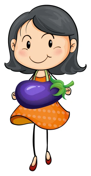 Fille portant aubergine dans les mains — Image vectorielle
