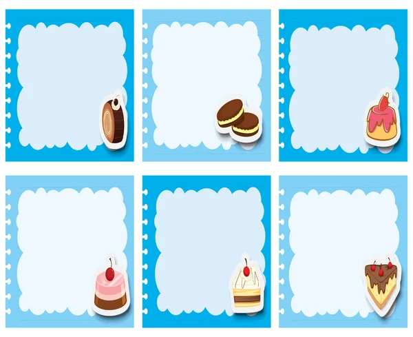 Etiketontwerp met desserts in blauw frame — Stockvector
