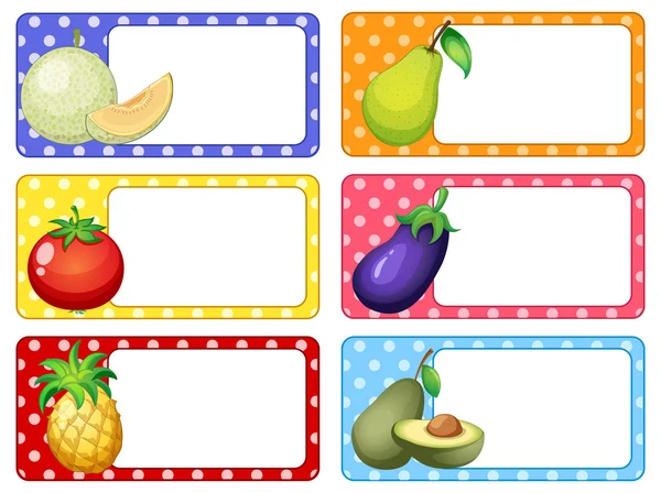 Label design with fruits and vegetables — Stock Vector