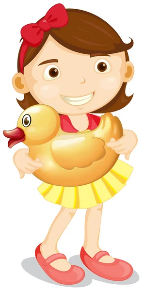 Menina carregando pato amarelo —  Vetores de Stock