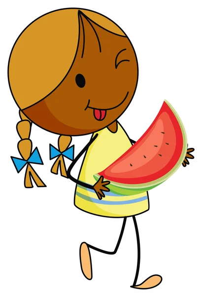 Girl holding piece of watermelon — Stock Vector