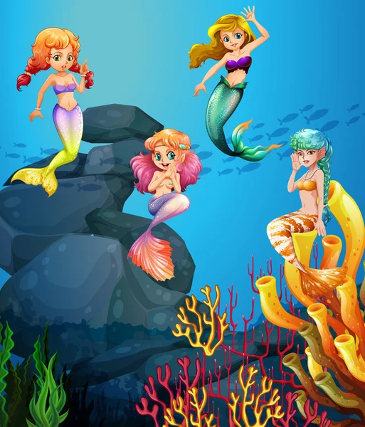 Mermaids, az óceán úszás — Stock Vector