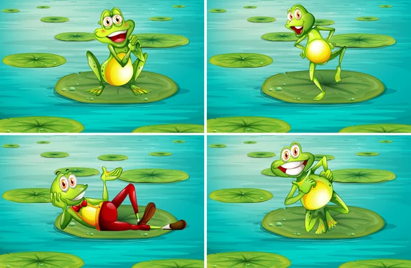 Scena z żaby na lilii wodnych — Wektor stockowy