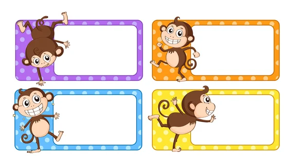 Etiquetas cuadradas con monos — Vector de stock