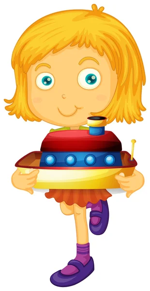 Little girl gazdaság csónak játék — Stock Vector