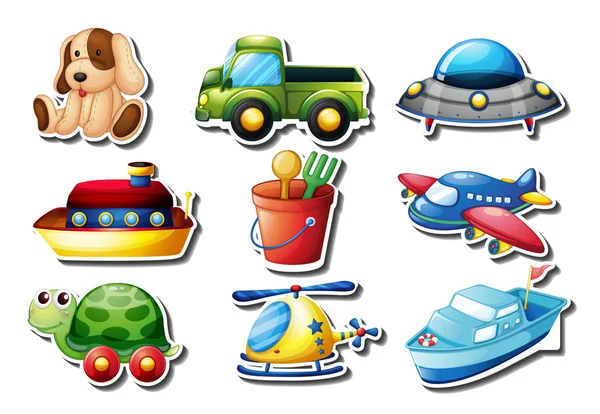 Set of toys sticker on white Royalty Free Stock Vectors