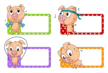 Label design with pig exercising clipart