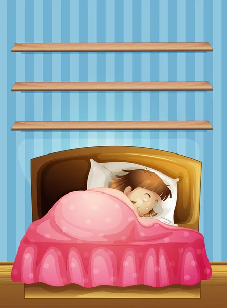 Little girl sleeping in bed — Stock Vector