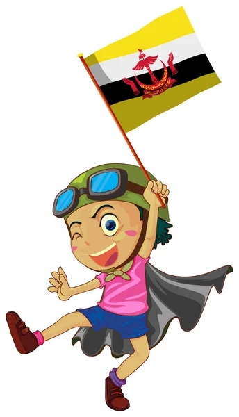 Niño con bandera de Brunei — Vector de stock