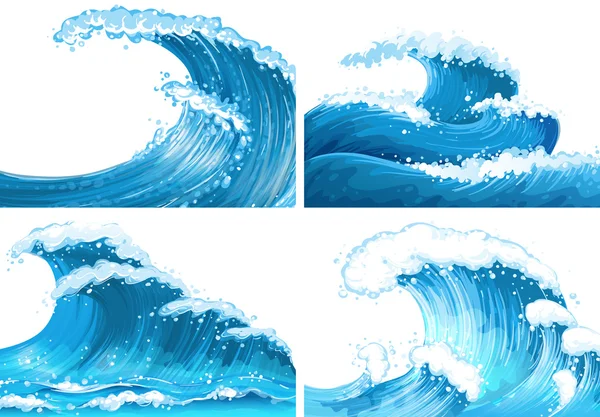 Quatre scènes de vagues océaniques — Image vectorielle