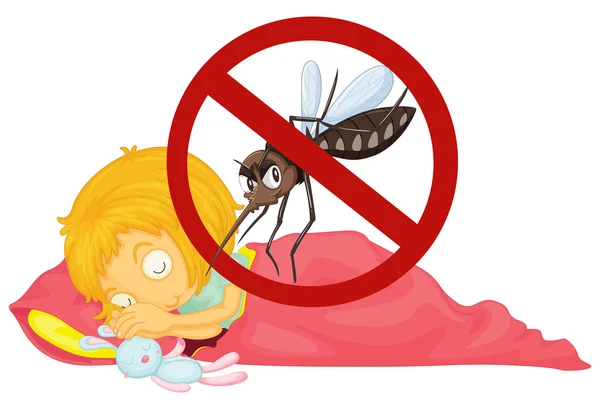 No mosquito while girl sleeping — Stock Vector