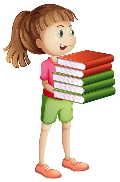 Girl carrying many books — Stock Vector