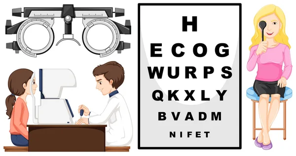 Máquina de verificação de olhos e pacientes — Vetor de Stock