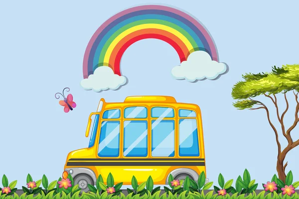 Κίτρινο σχολικό λεωφορείο στο πάρκο — Διανυσματικό Αρχείο
