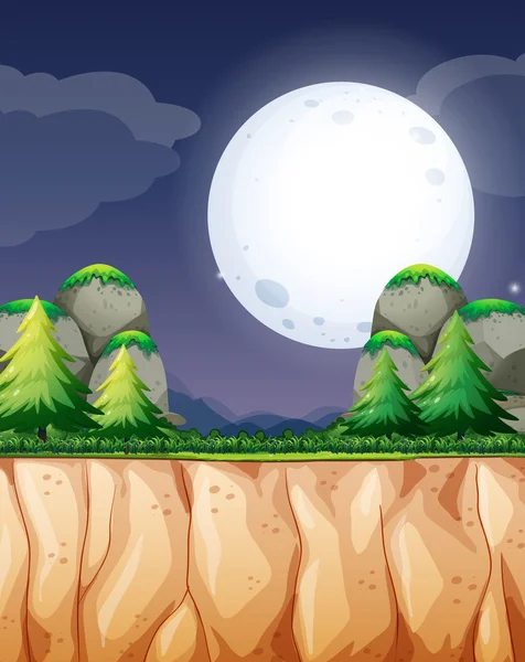 Natuur scène met fullmoon en cliff — Stockvector