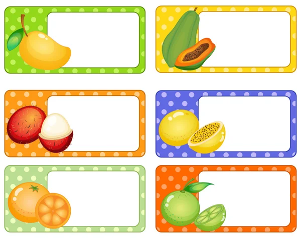 Square labels with tropical fruits — Stock Vector