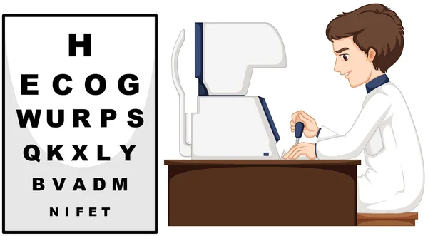 Eye doctor utilizzando la macchina di controllo degli occhi — Vettoriale Stock
