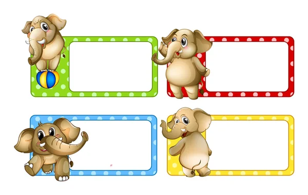 Étiquettes carrées avec éléphants — Image vectorielle