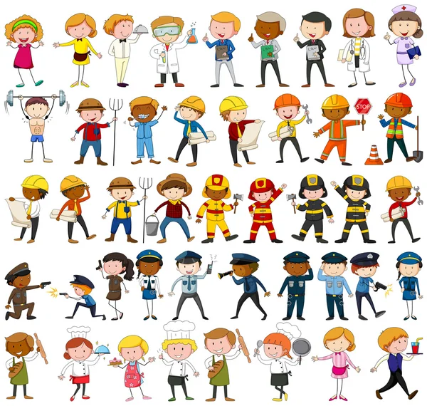 Beaucoup de personnages avec différentes professions — Image vectorielle