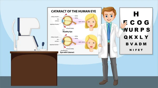 Médecin des yeux debout dans la clinique — Image vectorielle