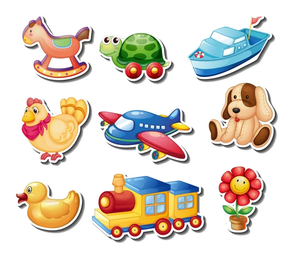 Sticker ensemble de nombreux jouets — Image vectorielle