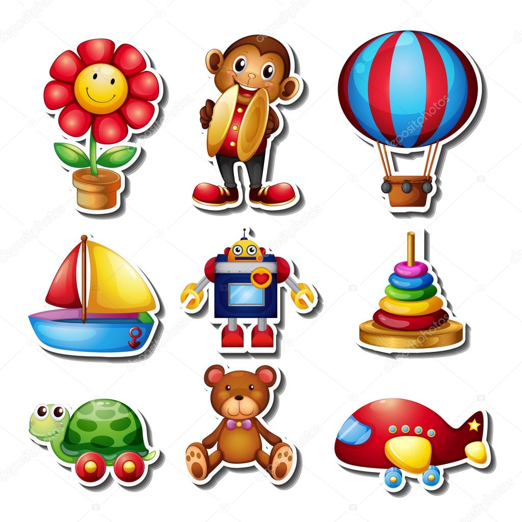 Sticker set with many toys illustration