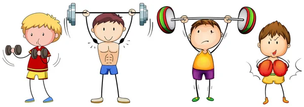 Many people doing weightlifting — Stock Vector