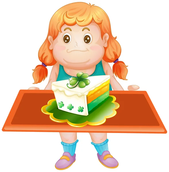 Λίπος κορίτσι κρατώντας δίσκο του κέικ — Διανυσματικό Αρχείο