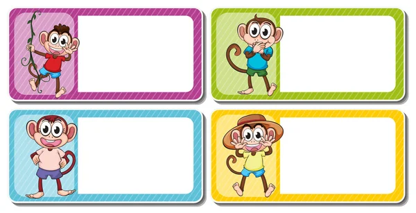 Lables quadrados com macacos bonitos — Vetor de Stock