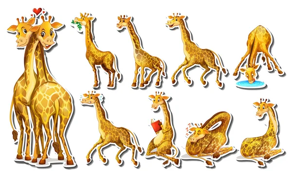 Набір наклейки з щасливим жирафом — стоковий вектор