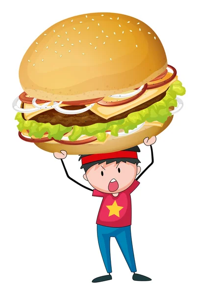 Man holding giant hamburger — Stock Vector