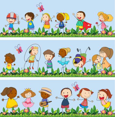 Children playing together in the park clipart