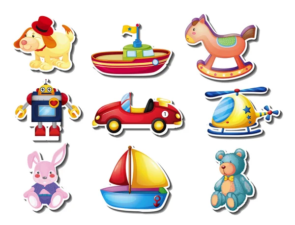 Sticker set of many cute toys — Stock Vector