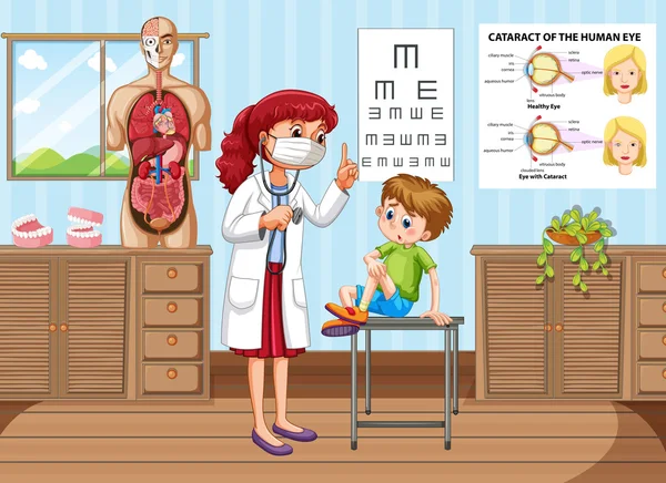 Лікар дає лікування маленькому хлопчику в клініці — стоковий вектор