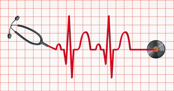 Estetoscopio y latidos del corazón en papel gráfico — Vector de stock