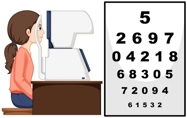 Woman having eyes exam with machine — Stock Vector