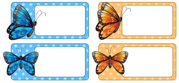 Quadratisches Etikett mit bunten Schmetterlingen — Stockvektor
