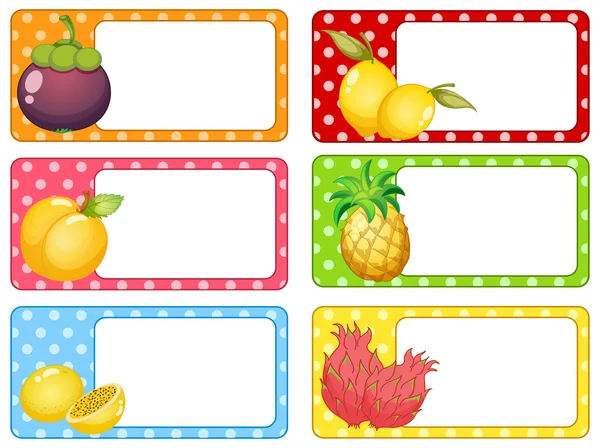 Square labels with fresh fruits — Stock Vector