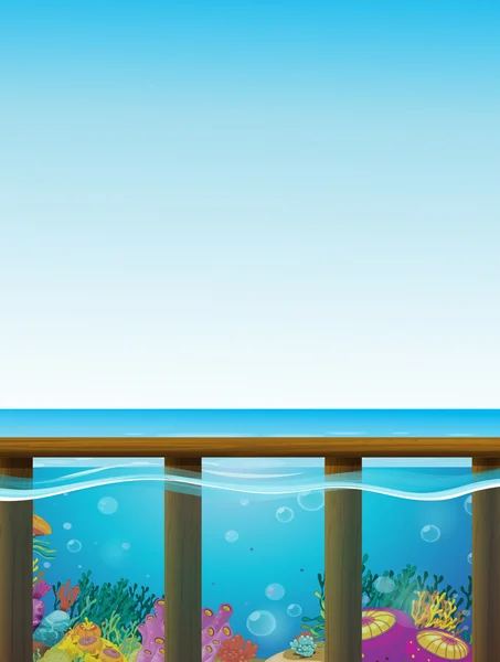 Scene with blue sea and underwater — Stock Vector