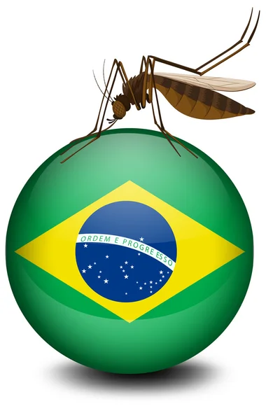 Bandeira do Brasil em bola e mosquito — Vetor de Stock