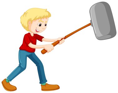 Adam dev çekiç ile