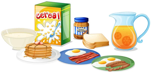 朝食のための食糧の多くの種類 — ストックベクタ